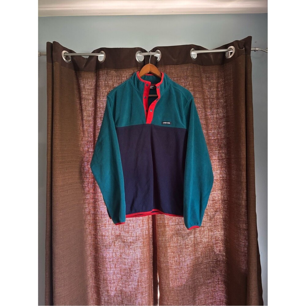Lands End Men's Teal & Navy Snap-Front Fleece Pullover